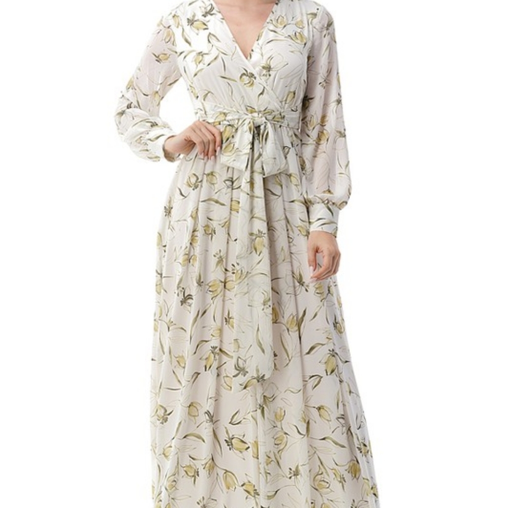 Maternity Maxi Dress Floral Long Sleeve